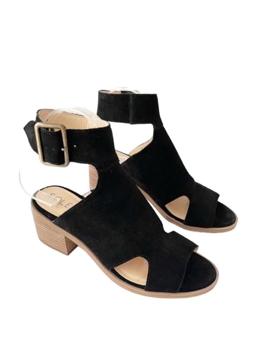 Sole Society TALLY Black Cow Split Suede Ankle Strap Block Heel Sandals. Sz 9.5